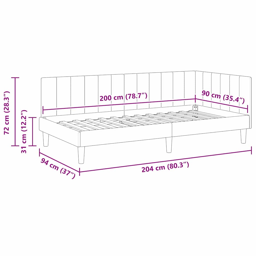 Eckbettgestell Schwarz 90 x 200 cm Samt