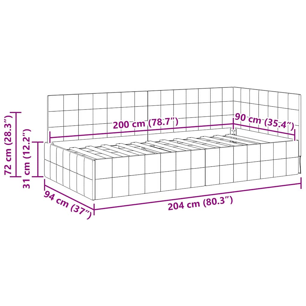 Eckbettgestell Dunkelgrau 90 x 200 cm Samt