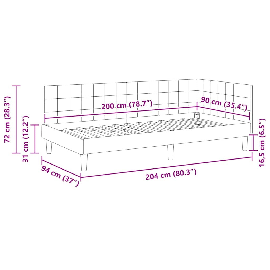 Eckbettgestell Schwarz 90 x 200 cm Samt