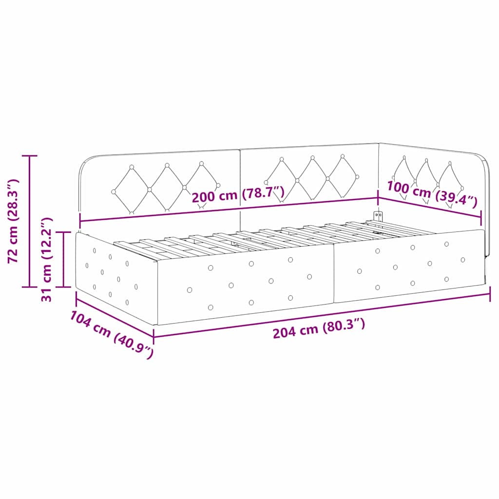 Eckbettgestell Dunkelgrau 100 x 200 cm Stoff