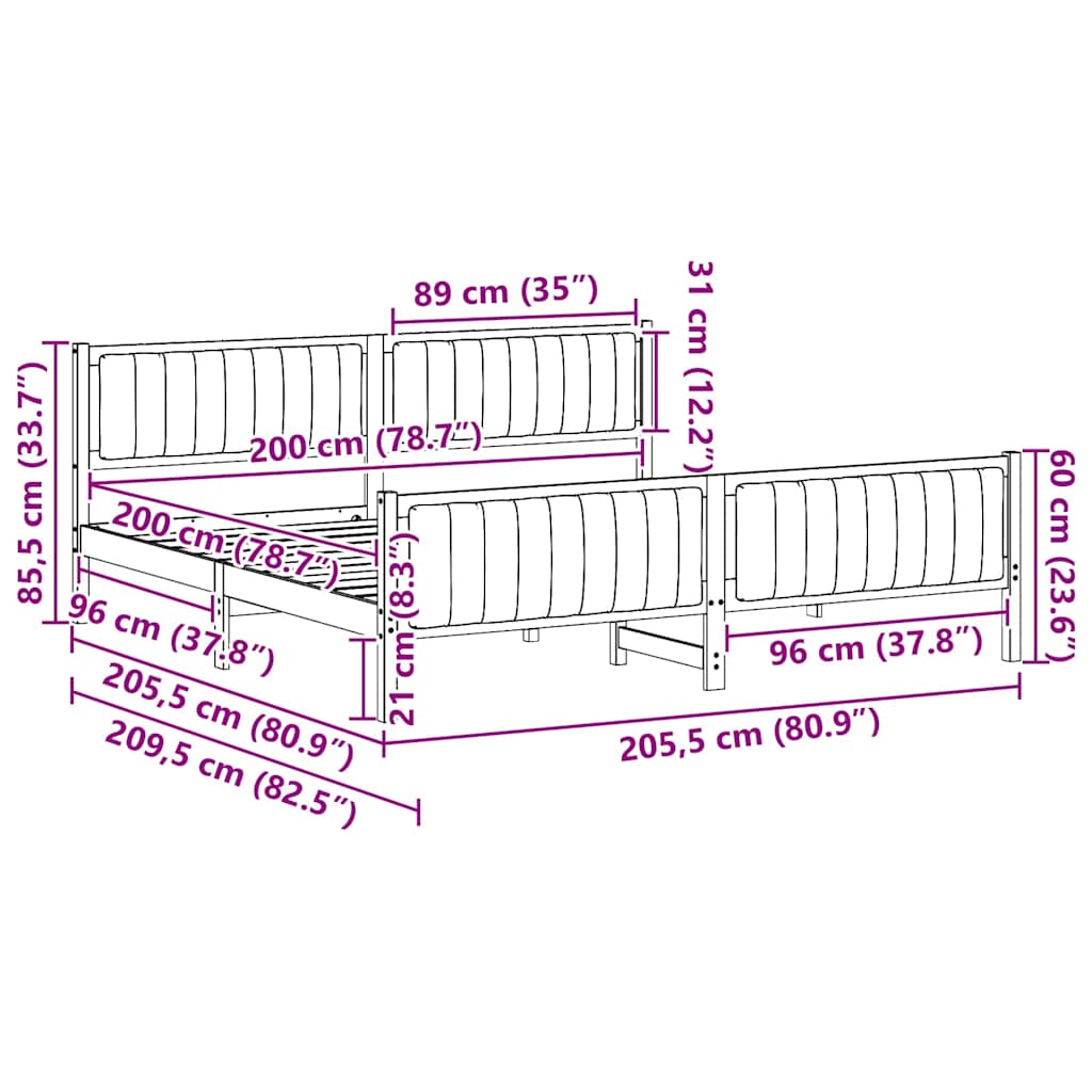 Bettgestell Braun und hellgrau 200 x 200 cm Massivholz Kiefer