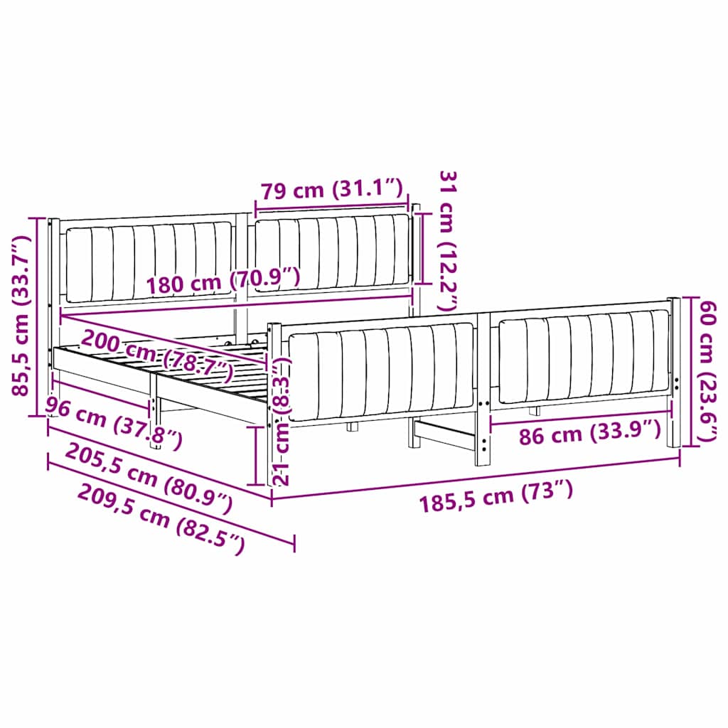 Bettgestell Braun und Schwarz 180 x 200 cm Massivholz Kiefer