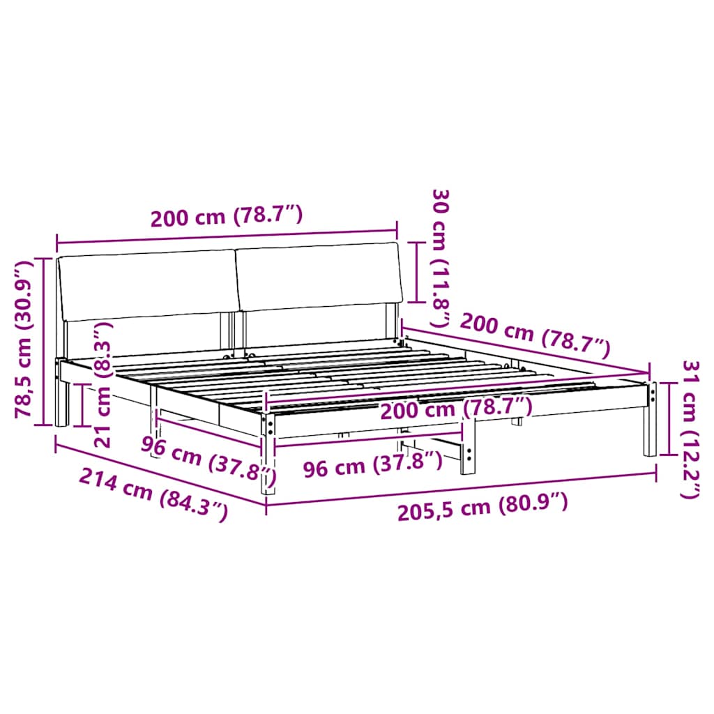 Bettgestell Braun und Dunkelgrau 200 x 200 cm Massivholz Kiefer