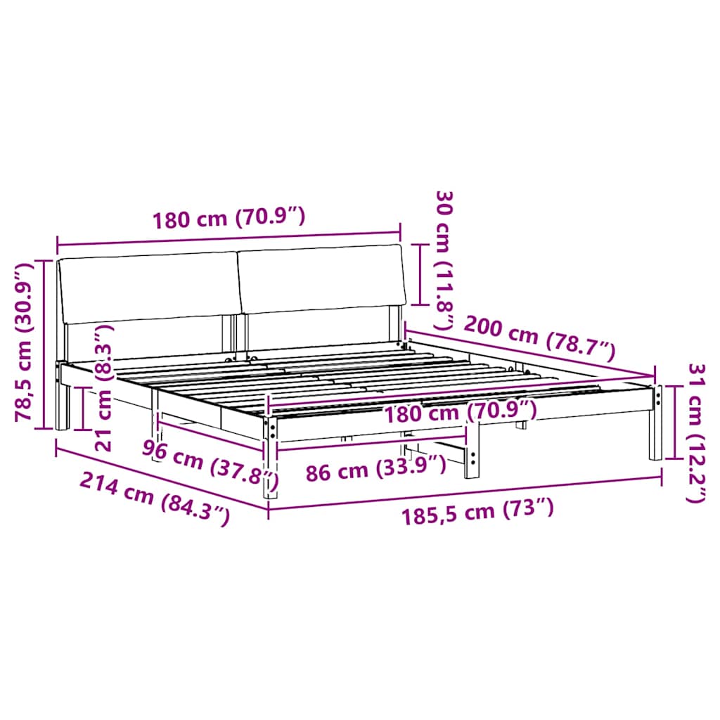 Bettgestell Braun und Schwarz 180 x 200 cm Massivholz Kiefer