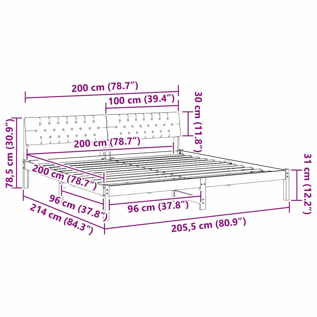 Bettgestell Braun und hellgrau 200 x 200 cm Massivholz Kiefer