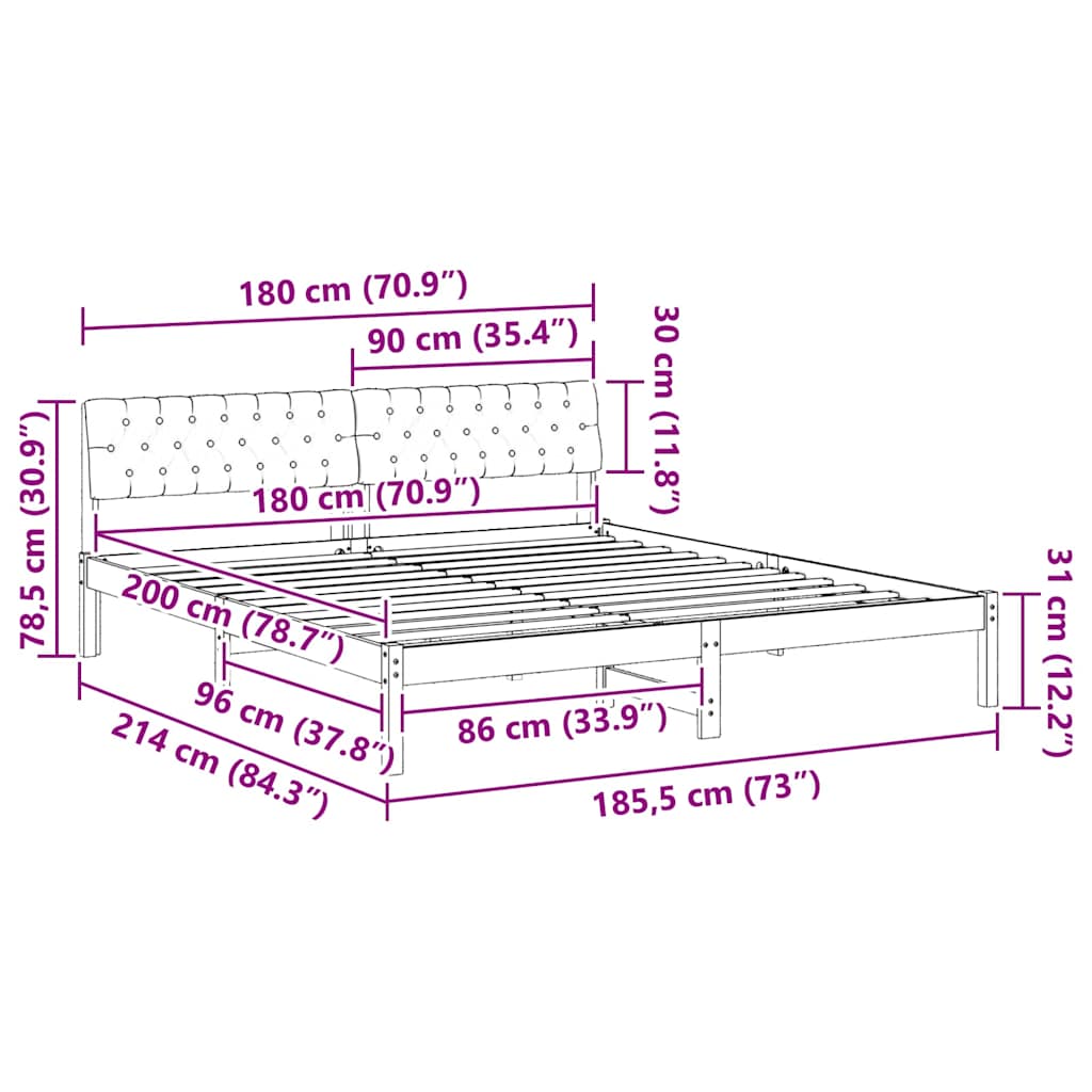 Bettgestell Braun und Schwarz 180 x 200 cm Massivholz Kiefer