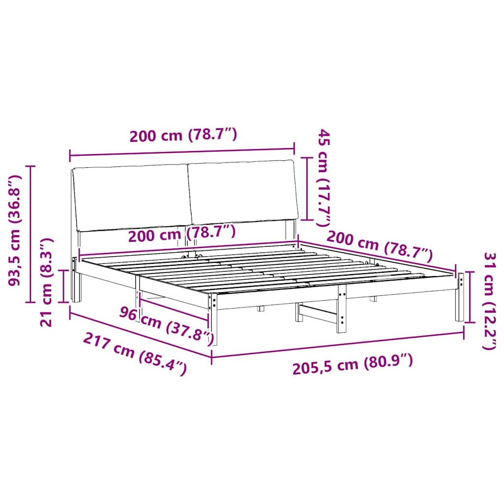 Bettgestell Braun und Dunkelgrau 200 x 200 cm Massivholz Kiefer