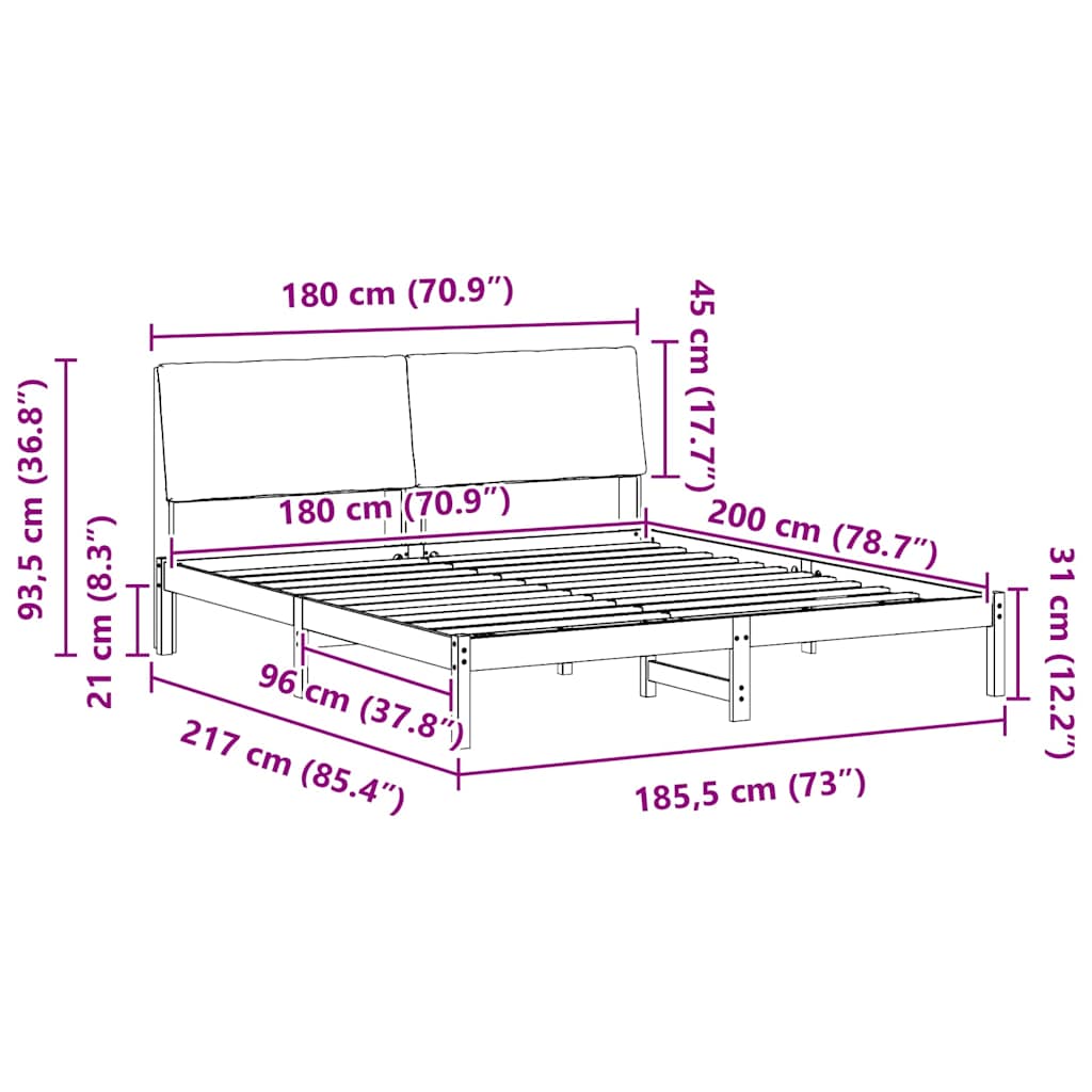 Bettgestell Braun und Taupe 180 x 200 cm Massivholz Kiefer