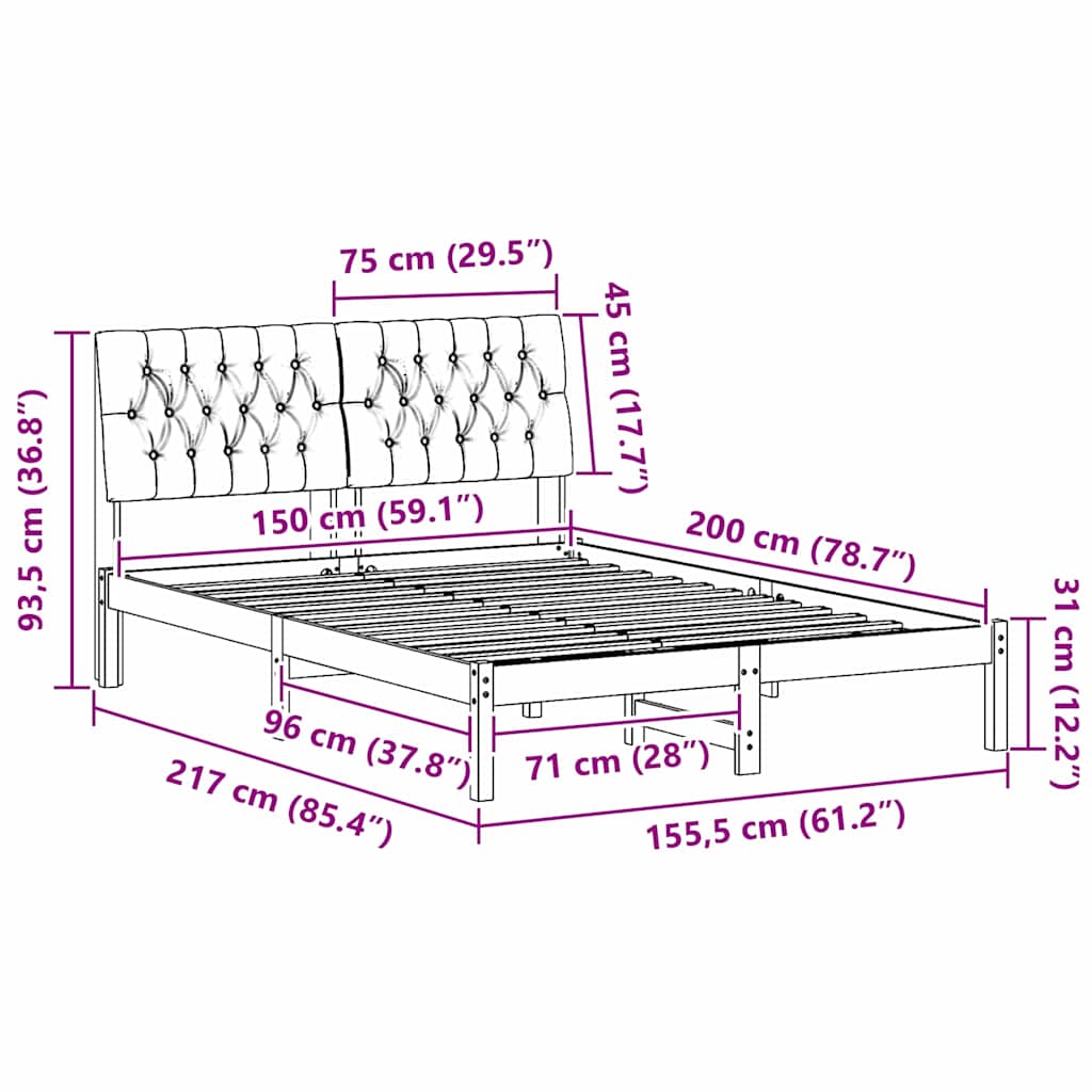 Bettgestell mit gepolstertem Kopfteil Braun 150 x 200 cm