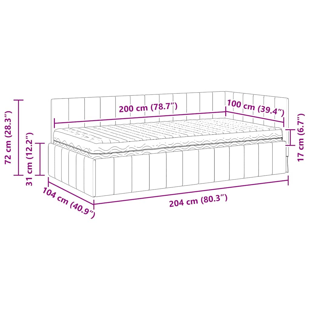 Eckbettgestell mit Matratze 2 stk. Dunkelgrau 100 x 200 cm Samt