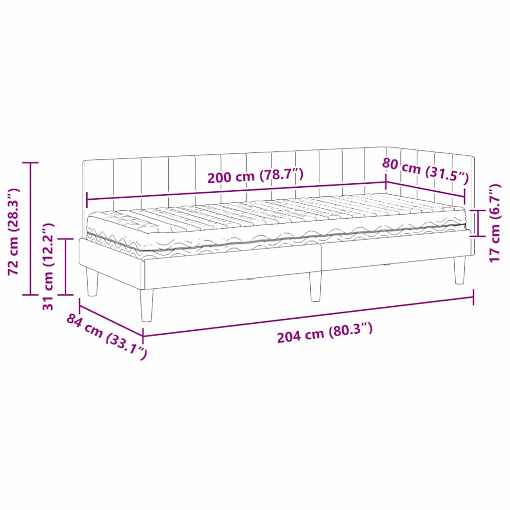 Eckbettgestell mit Matratze mit Kopfteil 2 pcs Schwarz Samt