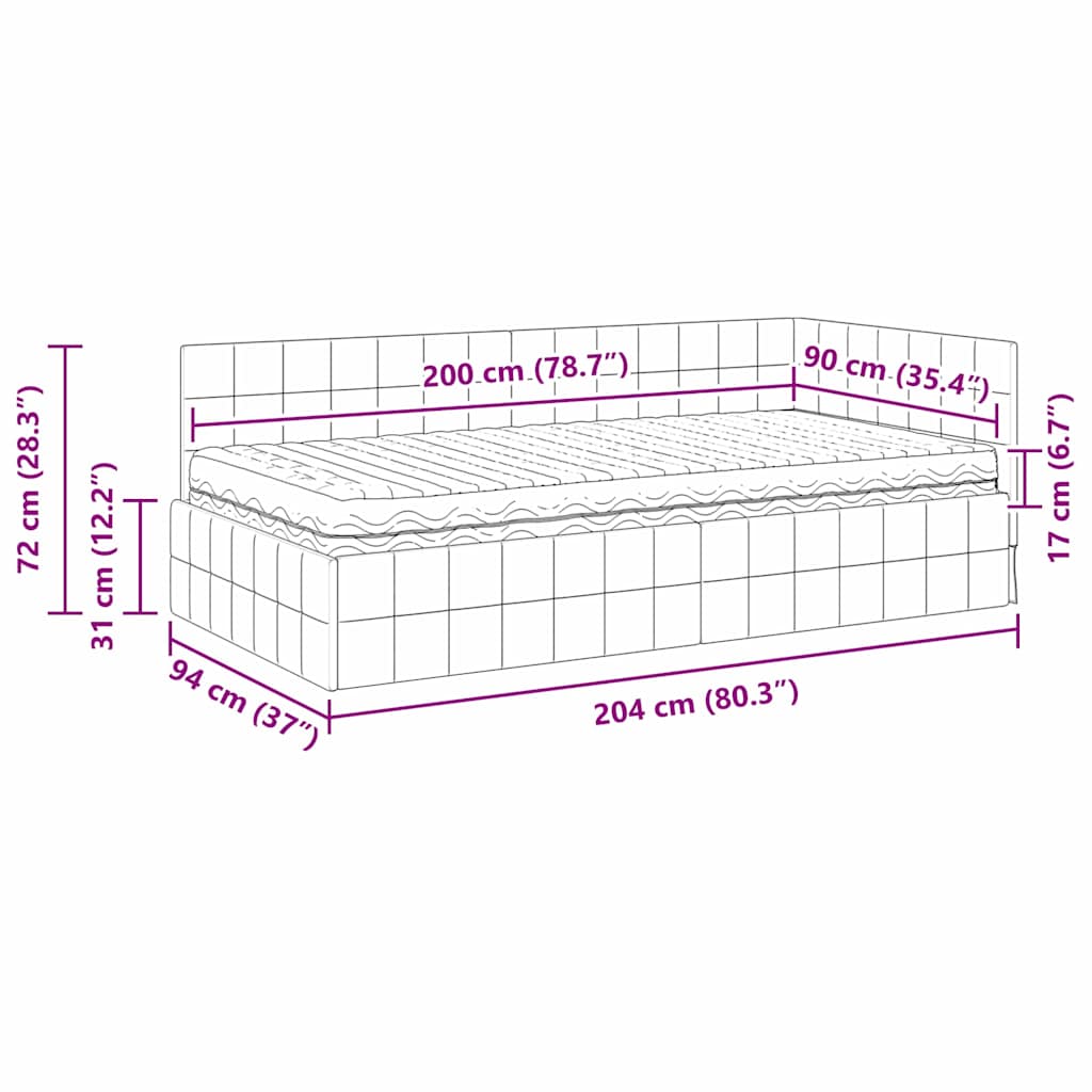 Eckbettgestell mit Matratze 2 stk. Hellgrau 90 x 200 cm Samt