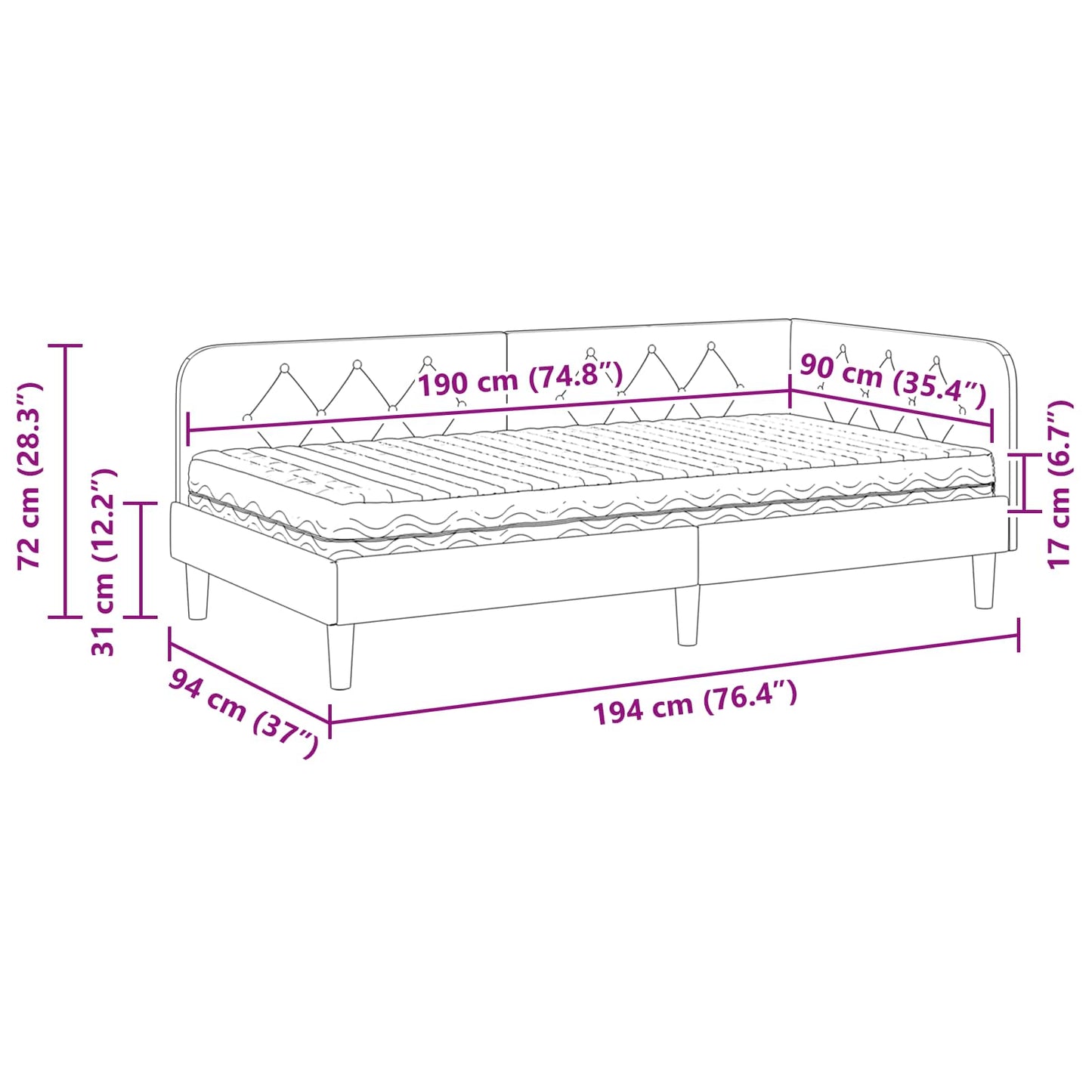 Eckbettgestell Hellgrau 90 x 190 cm Samt