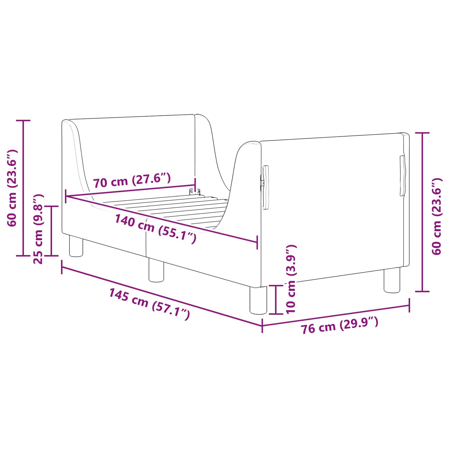 Kinderbettgestell mit Kopfteil Creme 70 x 140 cm Bouclé