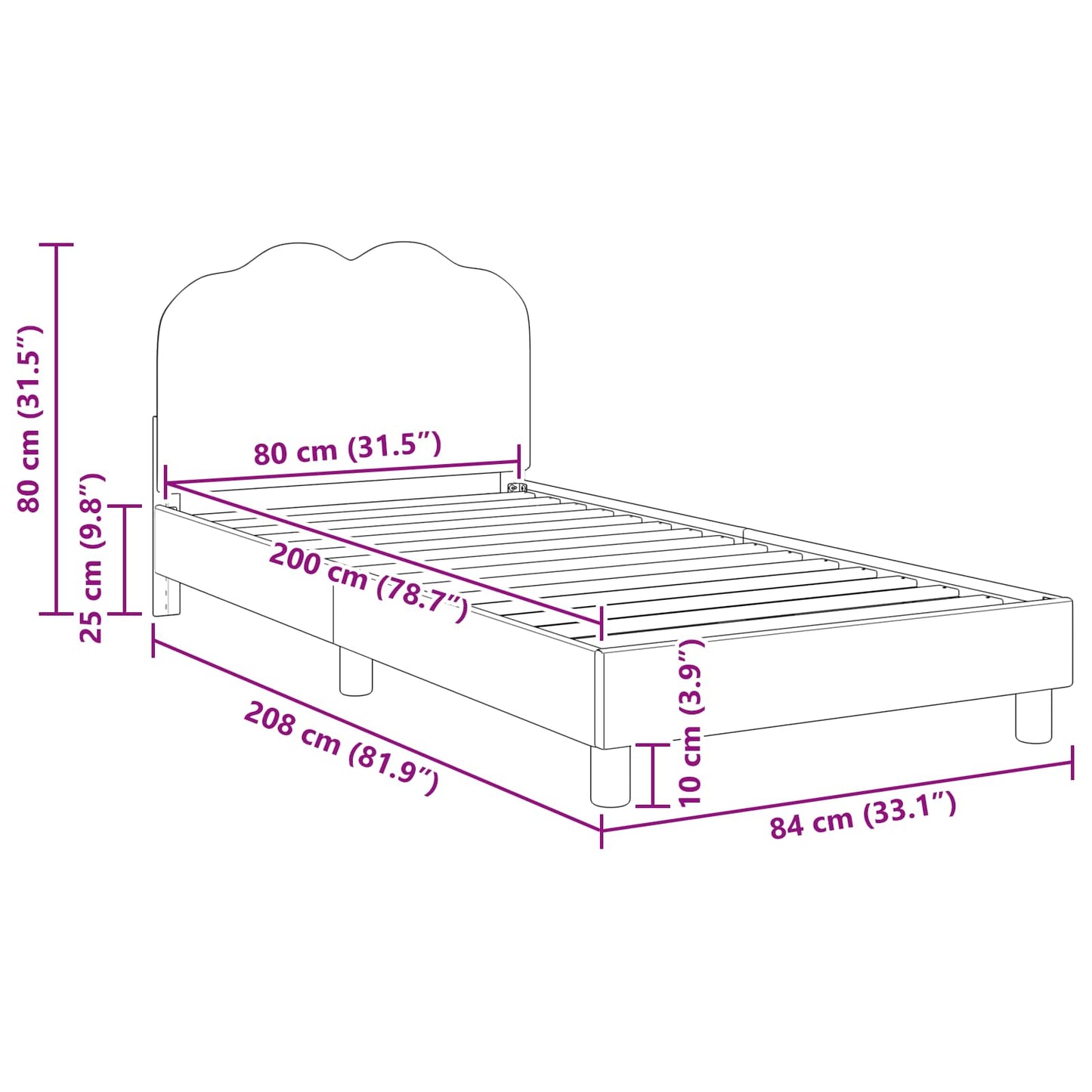 Kinderbettgestell mit Kopfteil Creme 80 x 200 cm Bouclé
