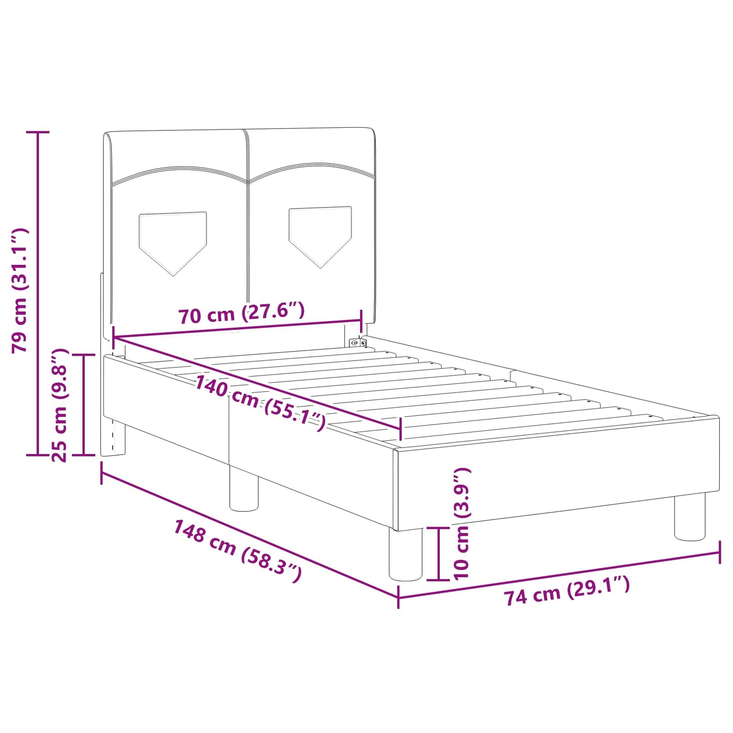 Kinderbettgestell mit Kopfteil Rosa 70 x 140 cm Stoff