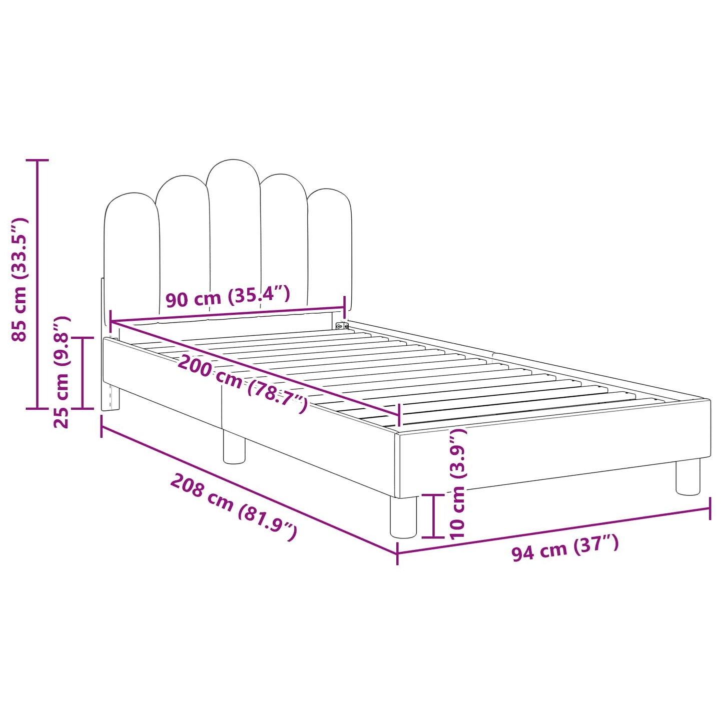 Kinderbettgestell mit Kopfteil Rosa 90 x 200 cm Stoff