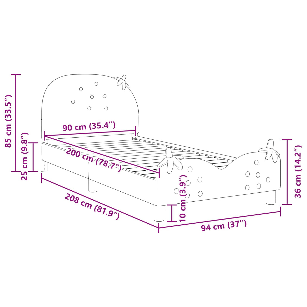 Kinderbettgestell mit Kopfteil Rosa 90 x 200 cm Samt