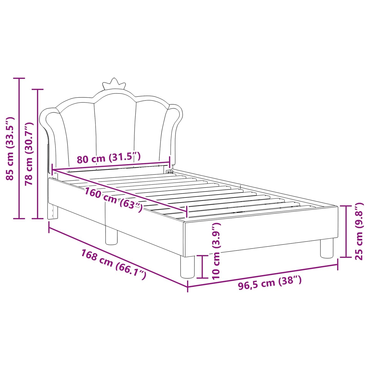 Kinderbettgestell mit Kopfteil Rosa 80 x 160 cm PU