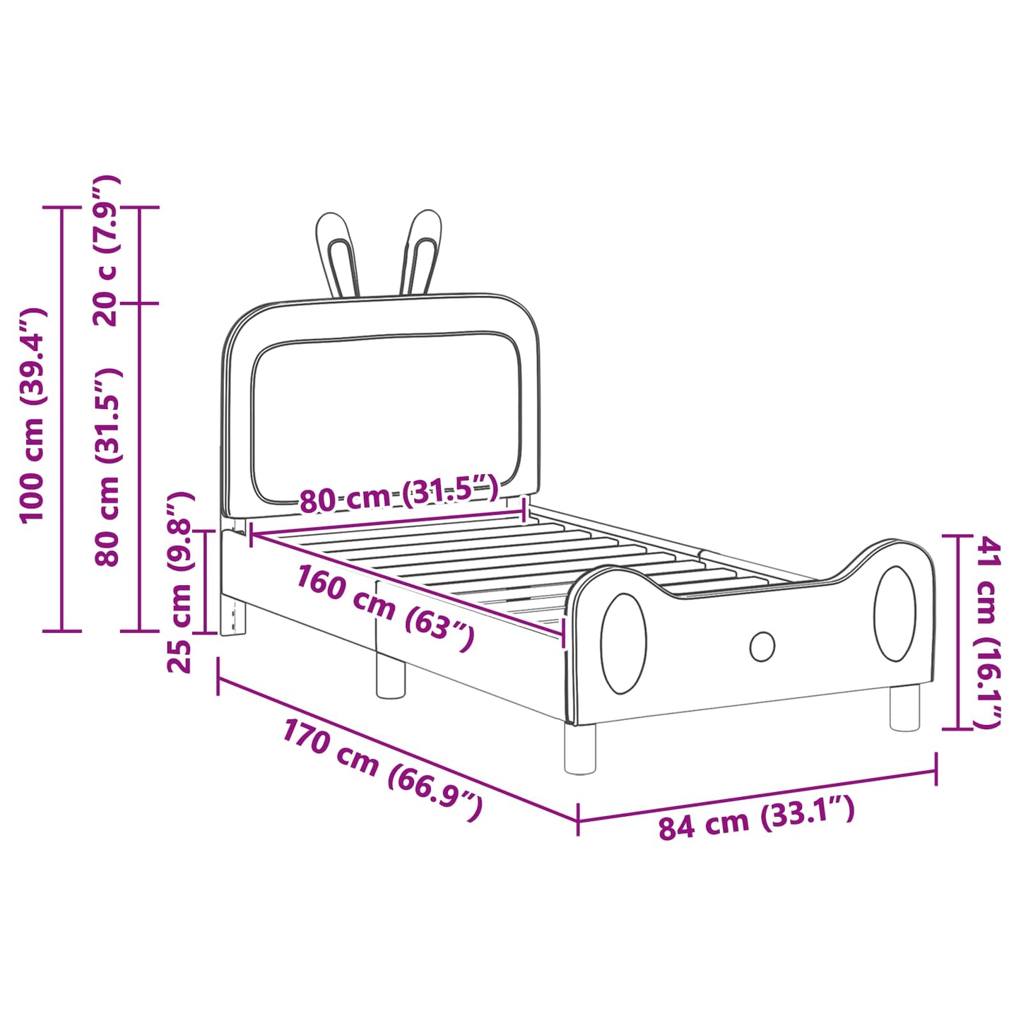 Kinderbettgestell mit Kopfteil Rosa 80 x 160 cm PU