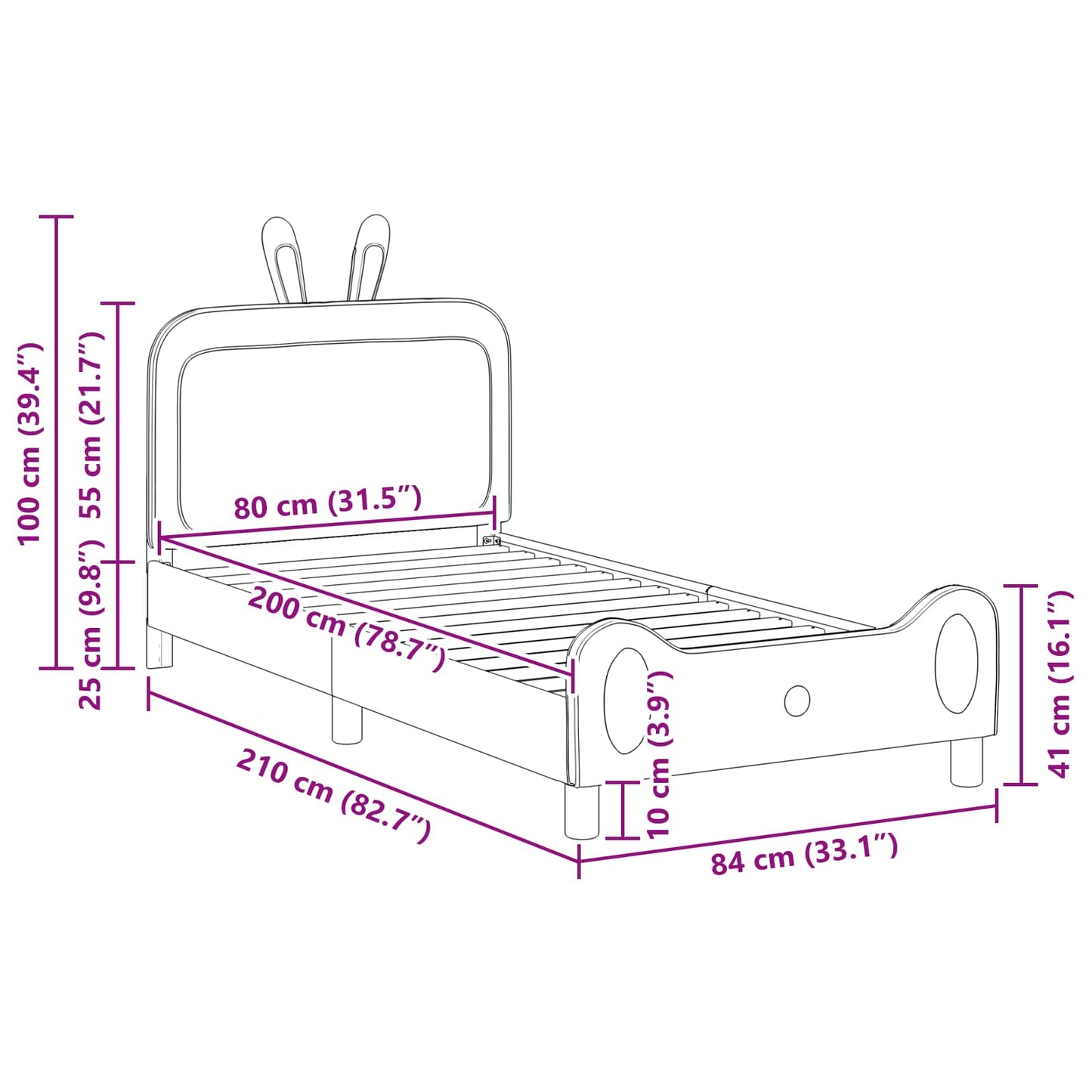 Kinderbettgestell mit Kopfteil Rosa 80 x 200 cm PU