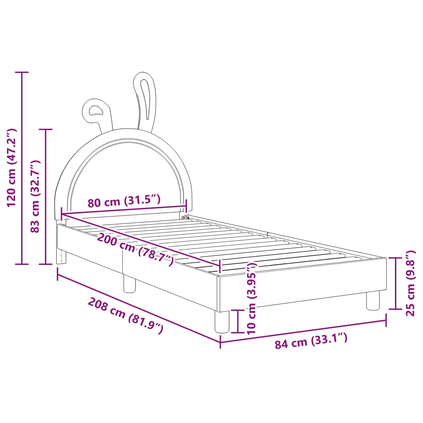 Kinderbettgestell mit Kopfteil Weiß 80 x 200 cm PU