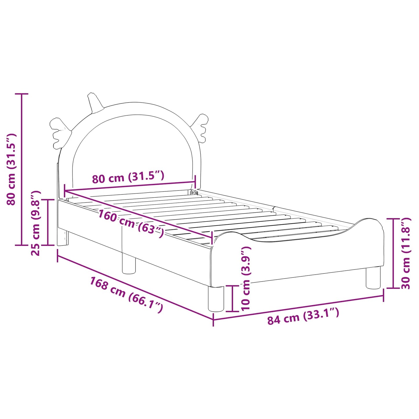 Kinderbettgestell mit Kopfteil Rosa 80 x 160 cm PU