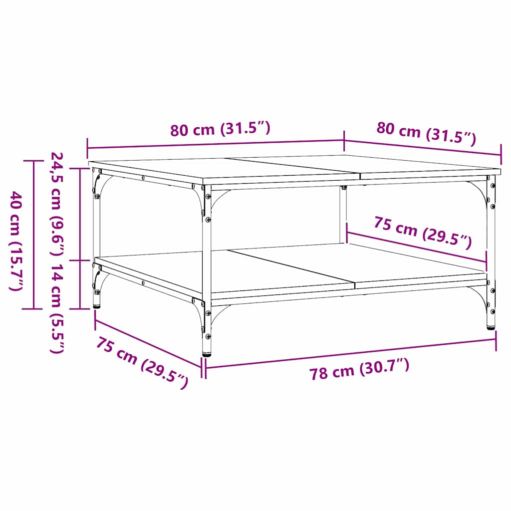 Couchtisch Schwarz Eichen-Optik 80 x 80 x 40 cm Holzwerkstoff