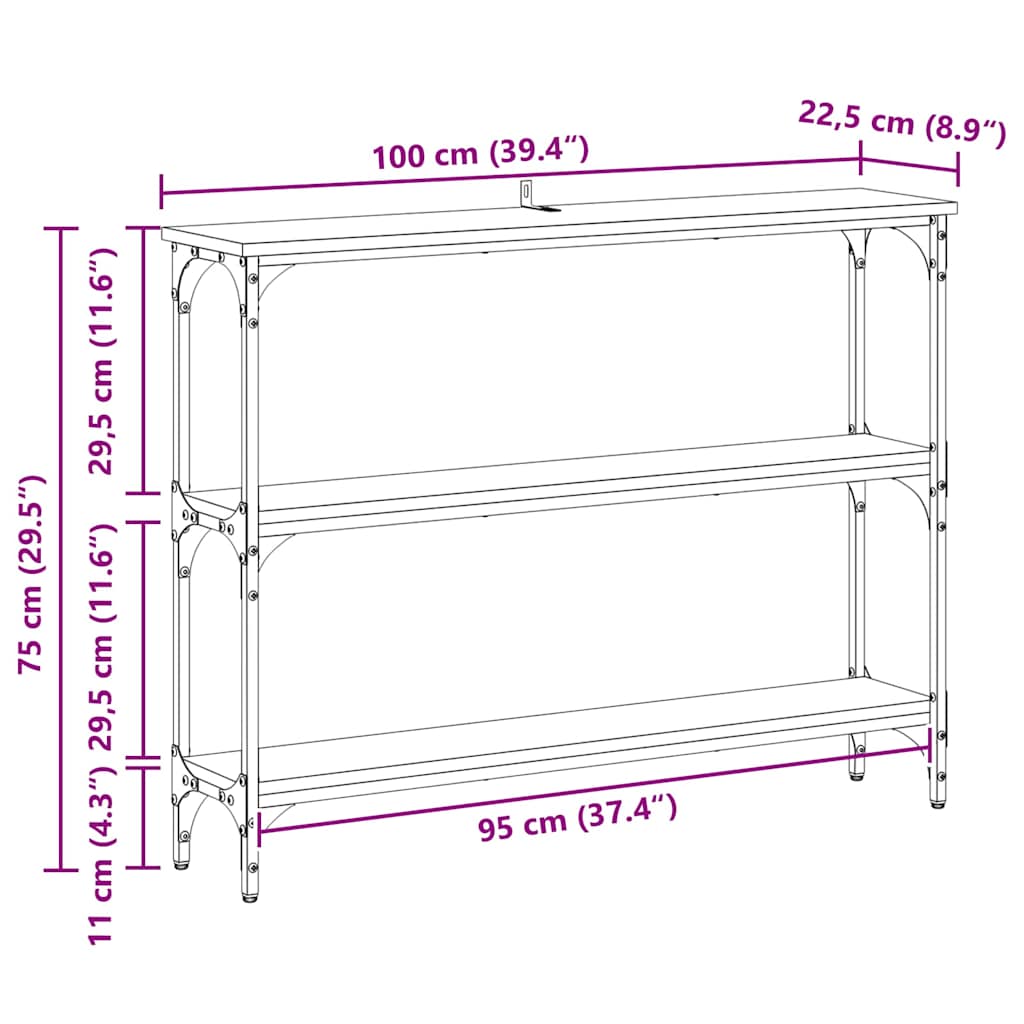 Konsolentisch mit Regal mit Speicher Altholz 100 x 22,5 x 75 cm