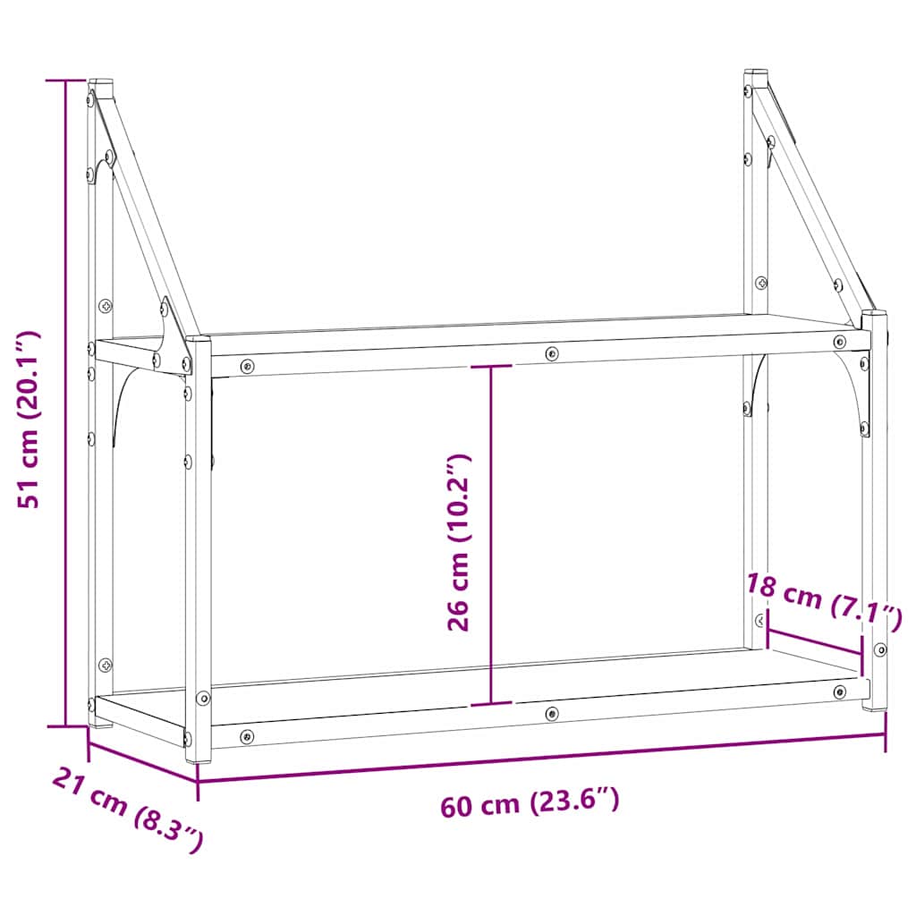 Wandregal Wandhalterung Altholz 60 x 21 x 51 cm Holzwerkstoff