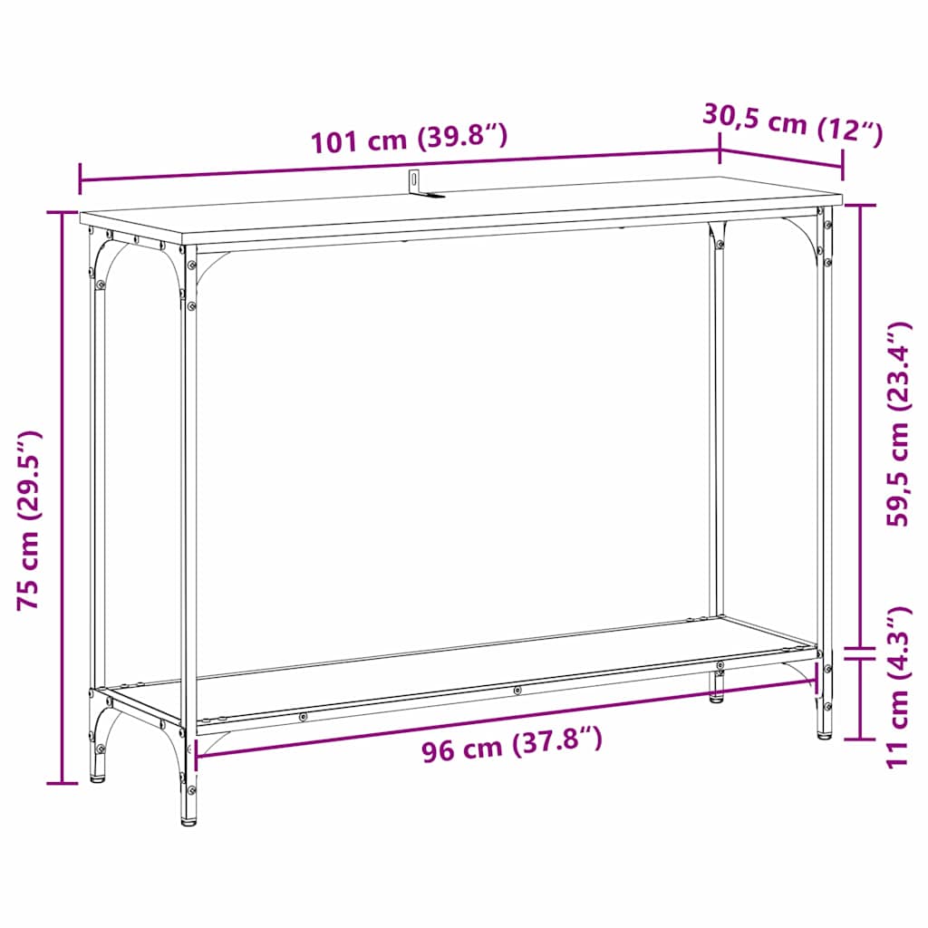 Konsolentisch mit Regal Schwarz Eichen-Optik 101 x 30.5 x 75 cm