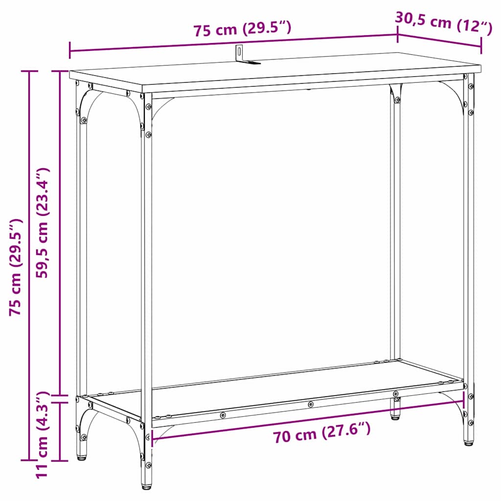 Konsolentisch mit Regal Altholz 75 x 30.5 x 75 cm Holzwerkstoff