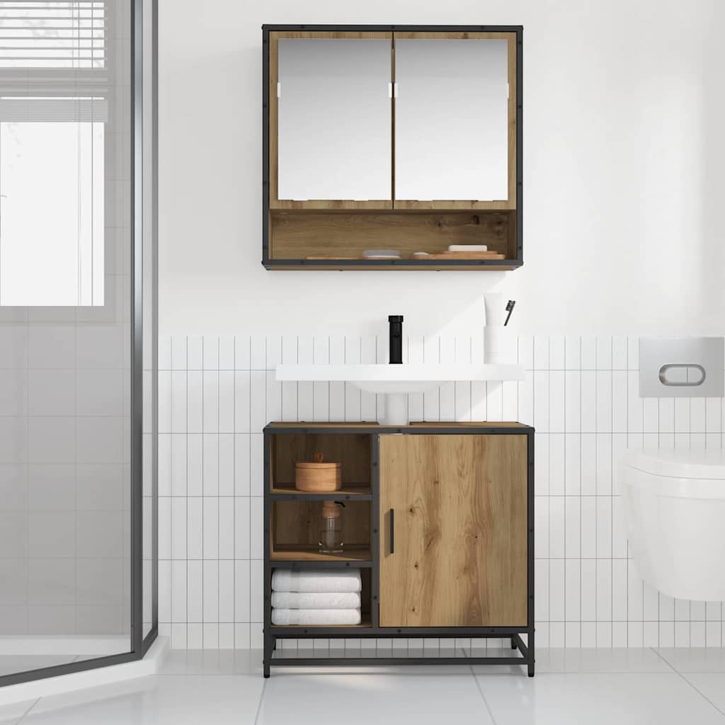 Badezimmer Waschbecken Schrank mit Regal Eiche handwerklich