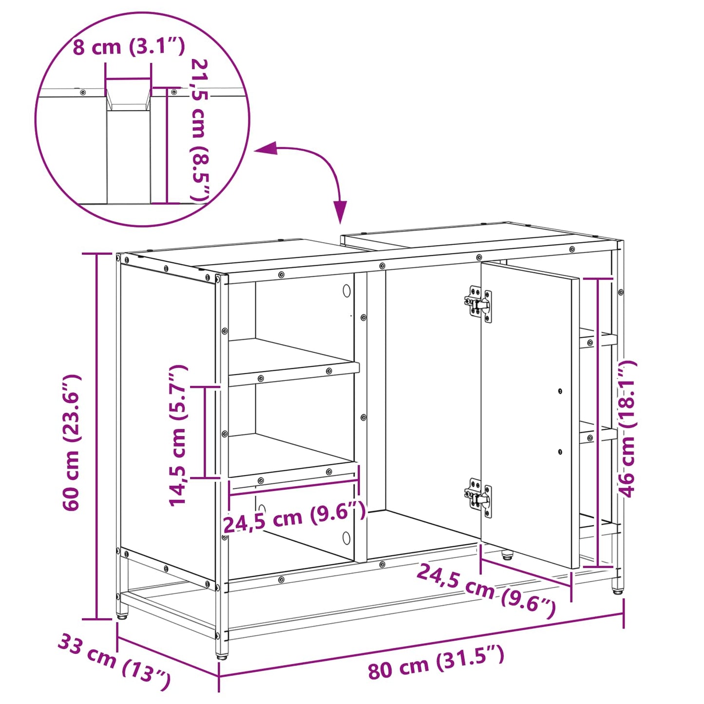 Badezimmerschrank Artisan-Eiche 80 x 33 x 60 cm Holzwerkstoff