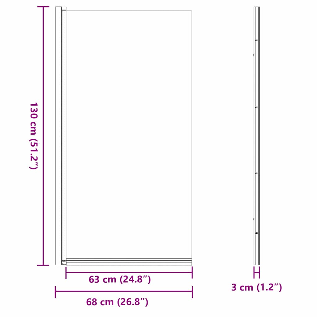 Bad-Duschschirm Schwarz 68 x 130 cm Gehärtetes Glas