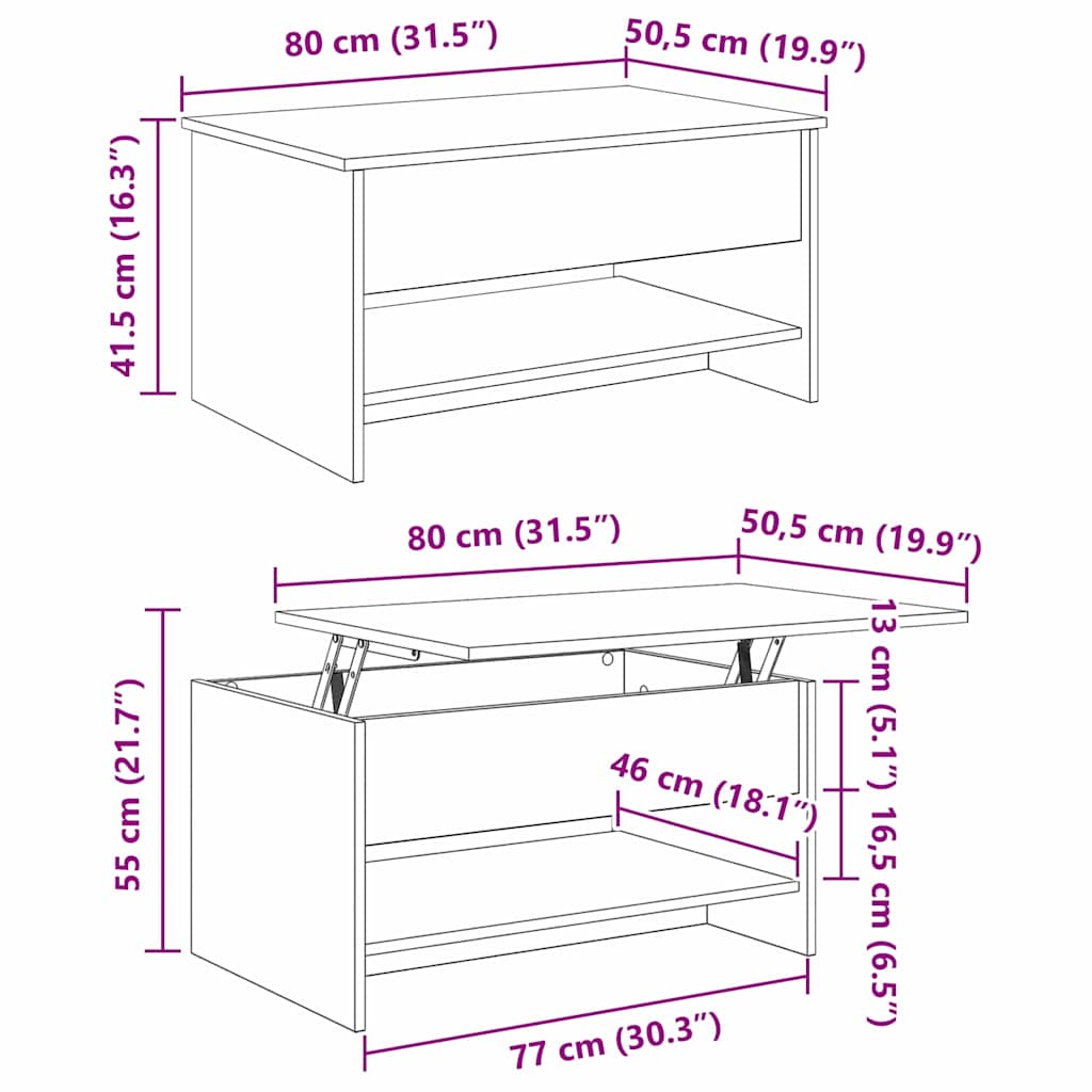 Couchtisch Artisan-Eiche 80 x 50.5 x 41.5 cm Holzwerkstoff
