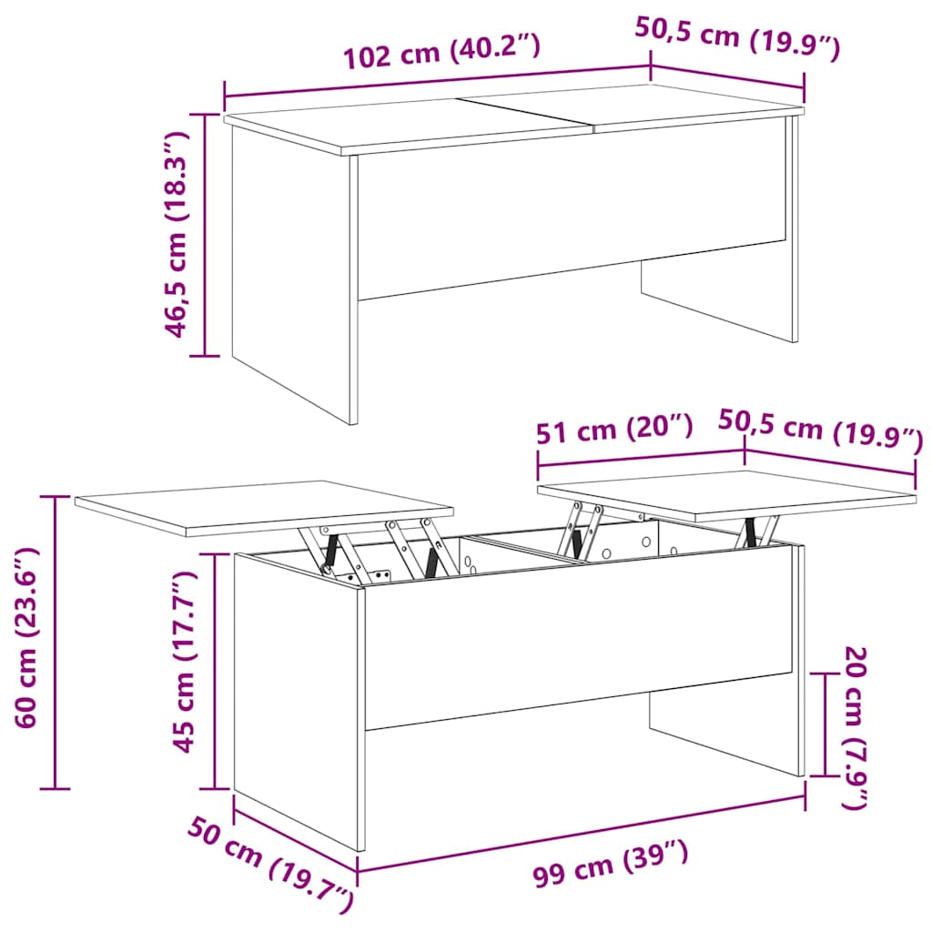 Couchtisch Altholz 102 x 50.5 x 46.5 cm Holzwerkstoff