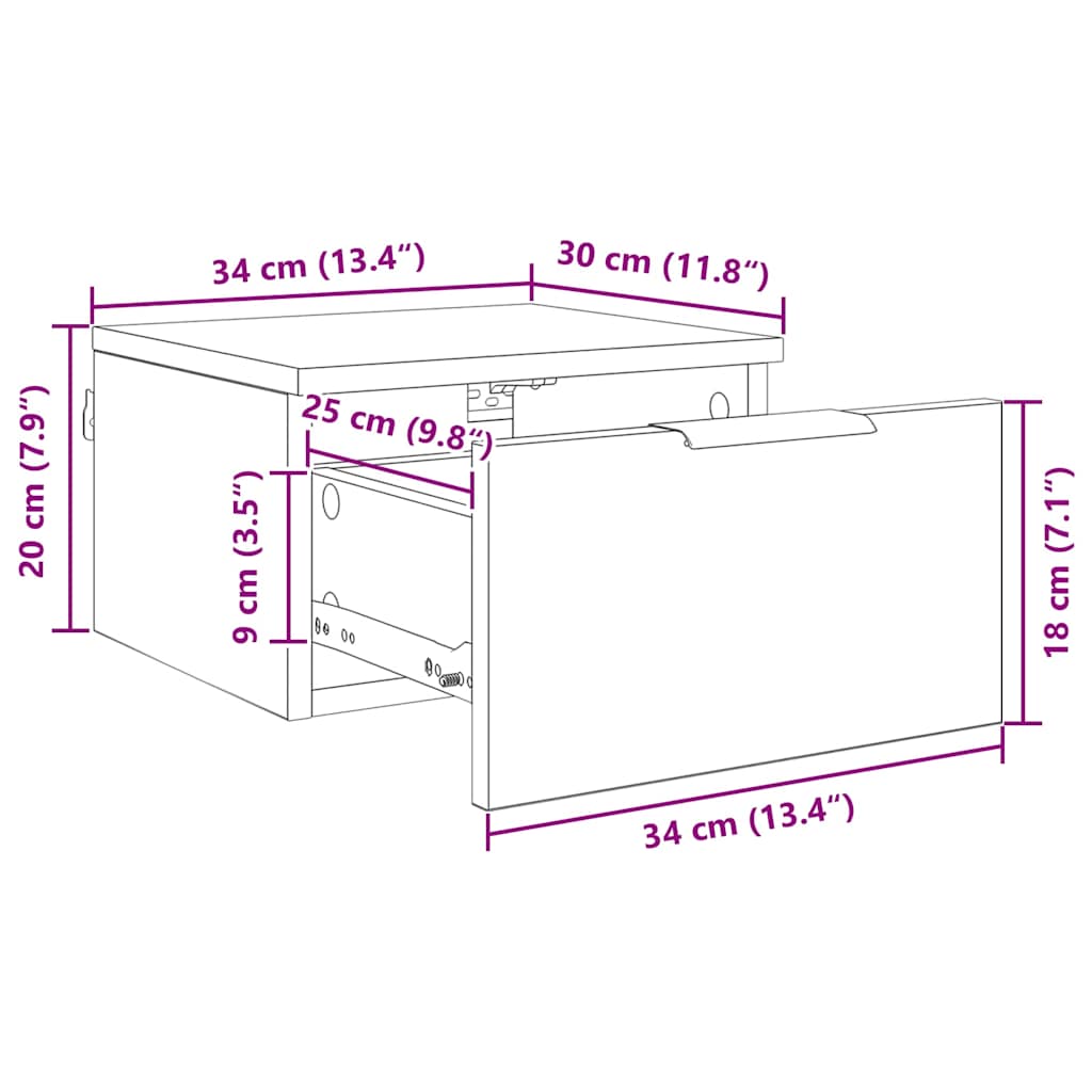 Nachttisch 2 stk. Schwarz Eichen-Optik 34 x 30 x 20 cm
