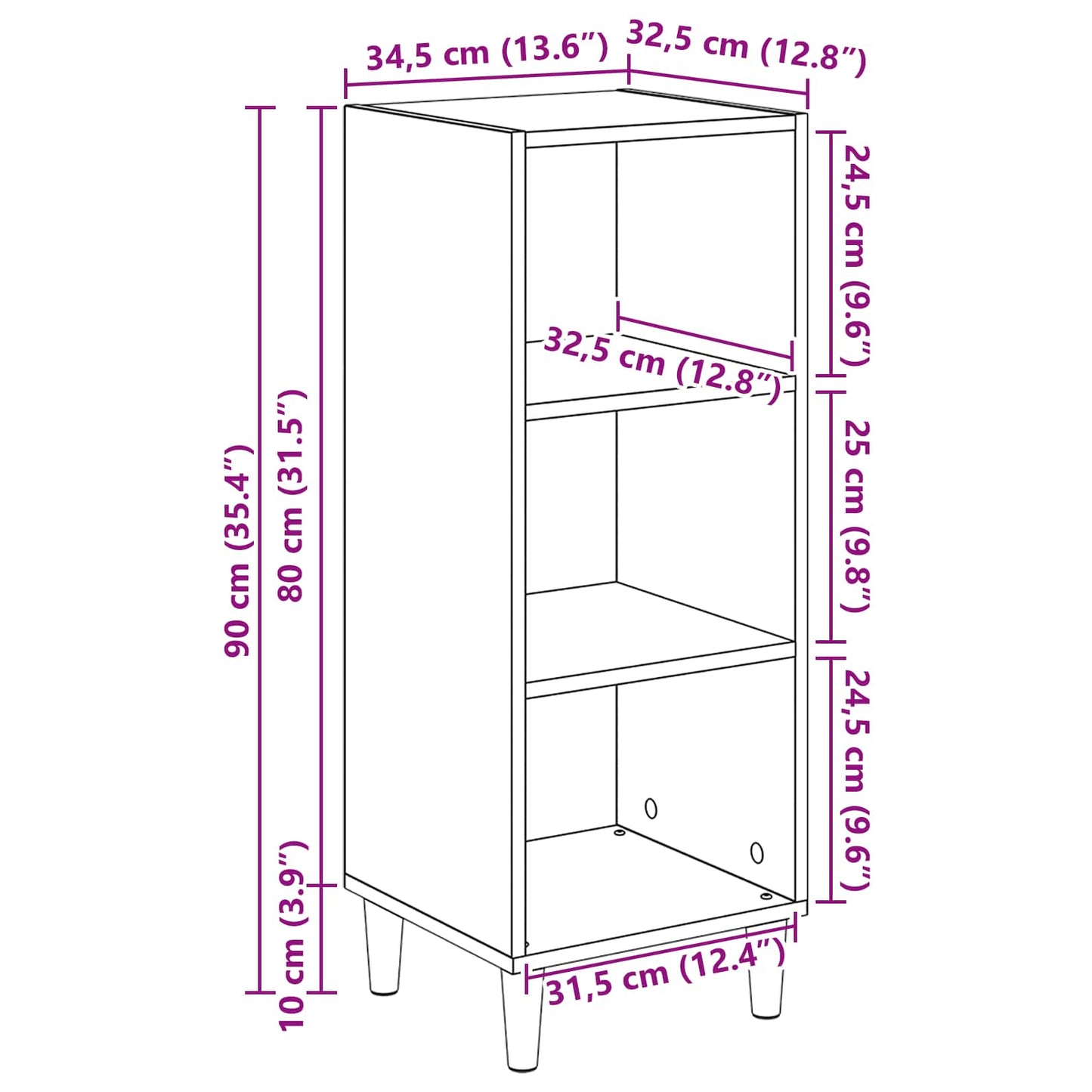 Sideboard Schwarz Eichen-Optik 34,5 x 32,5 x 90 cm
