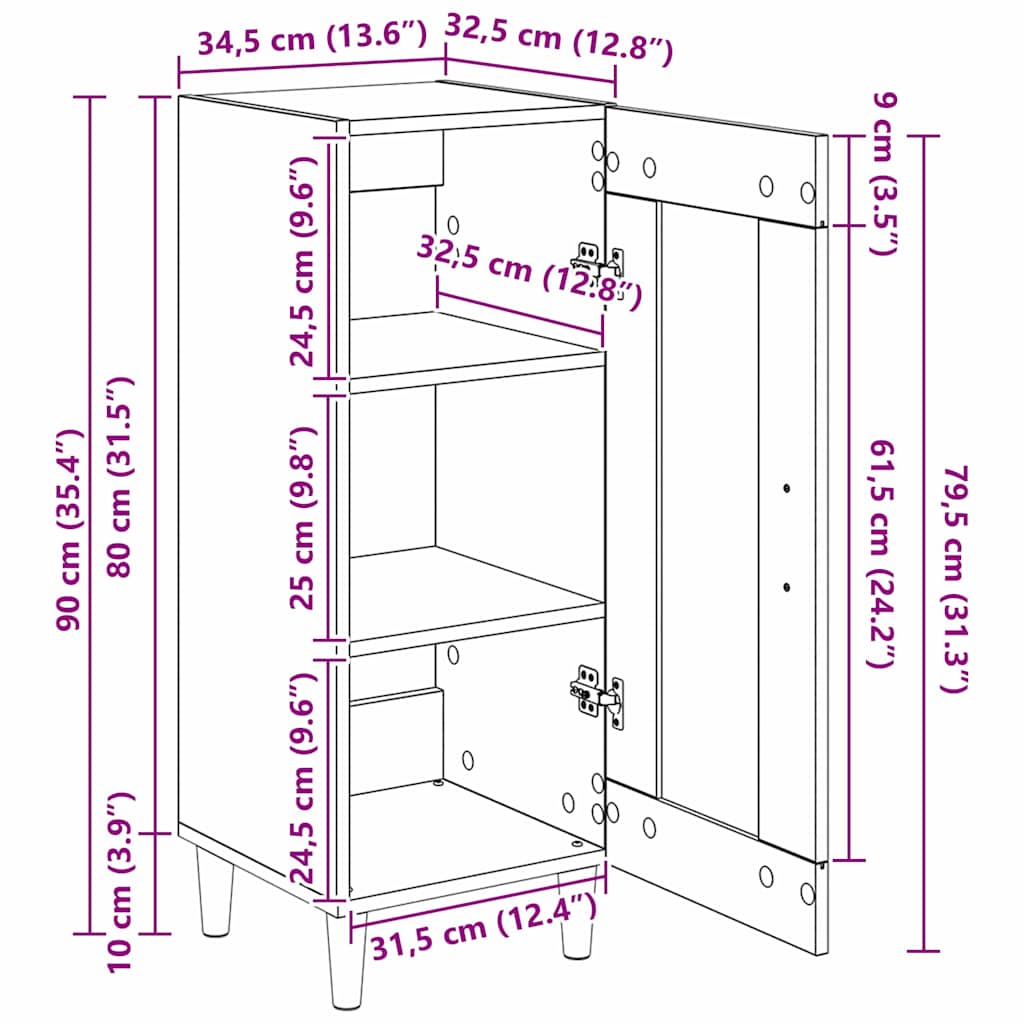 Sideboard Altholz 34.5 x 32.5 x 90 cm Holzwerkstoff