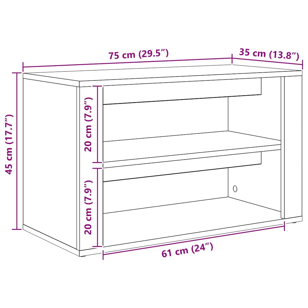 Schuhregal 75 x 35 x 45 cm Holzwerkstoff Artisan-Eiche