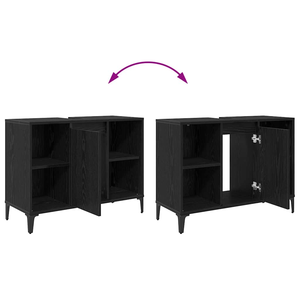 Waschbeckenunterschrank Schwarz Eichen-Optik 80 x 33 x 60 cm