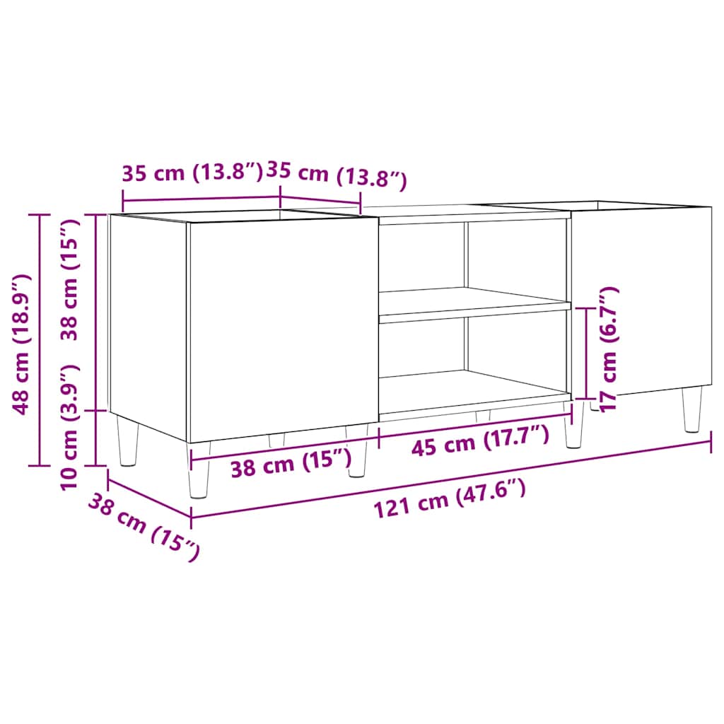 Schallplattenschrank 121 x 38 x 48 cm Holzwerkstoff