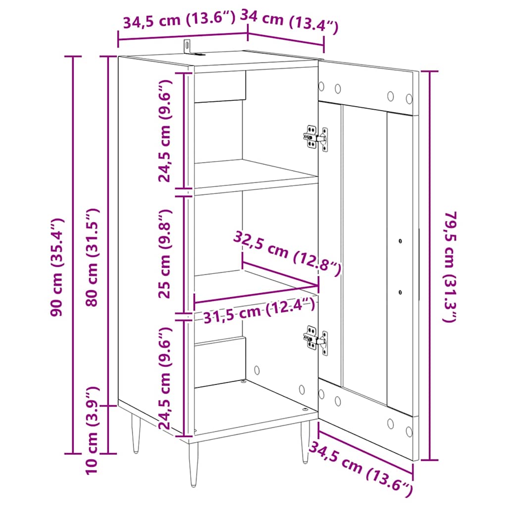 Sideboard Altholz 34 x 34,5 x 90 cm Holzwerkstoff