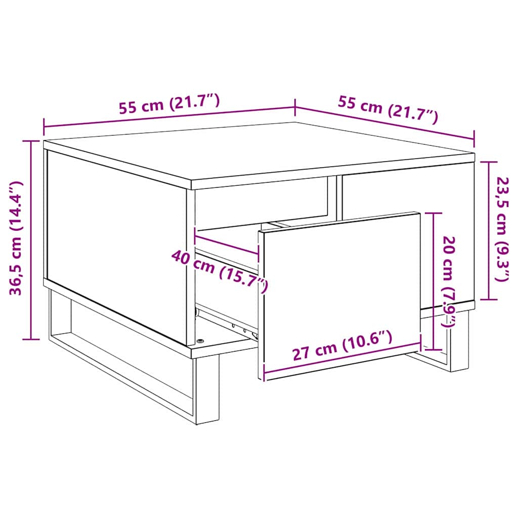 Couchtisch Schwarz Eichen-Optik 55 x 55 x 36,5 cm Holzwerkstoff