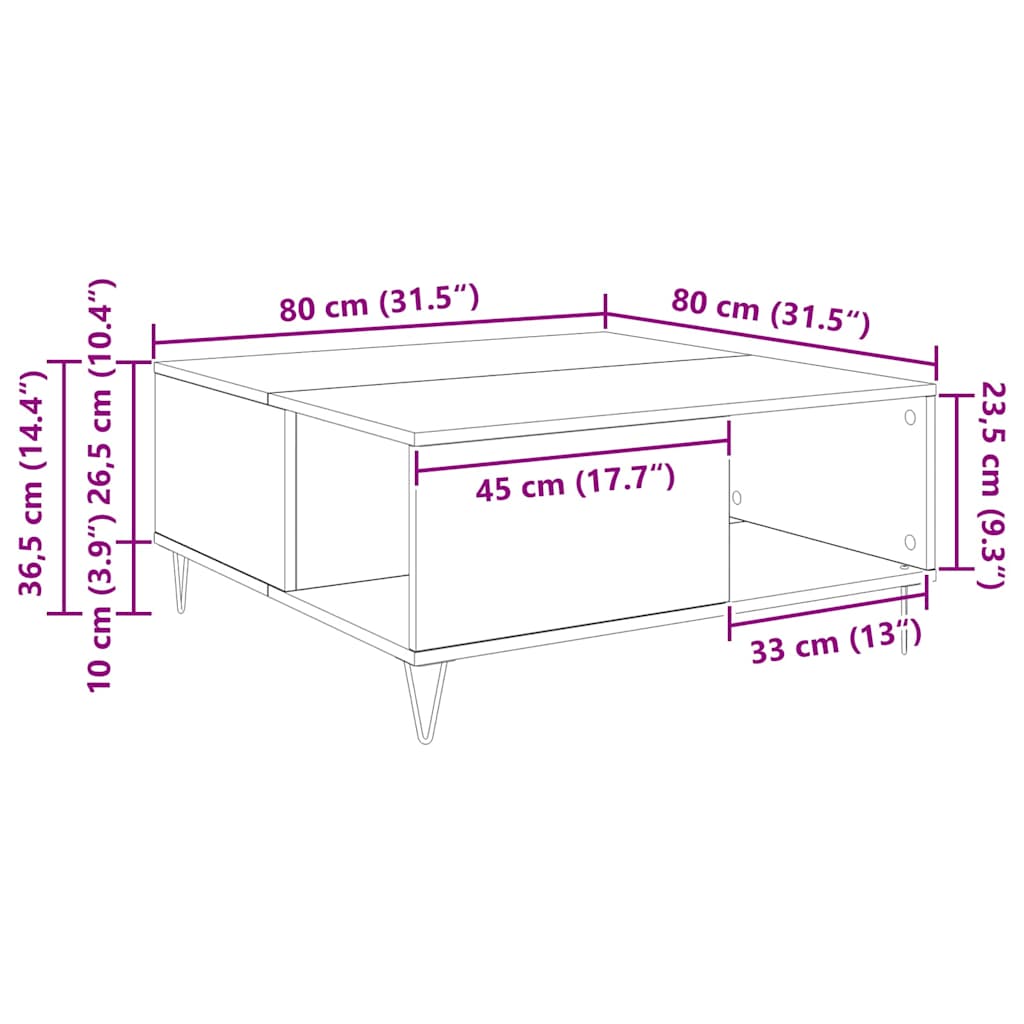 Couchtisch Artisan-Eiche 80 x 80 x 36.5 cm Holzwerkstoff