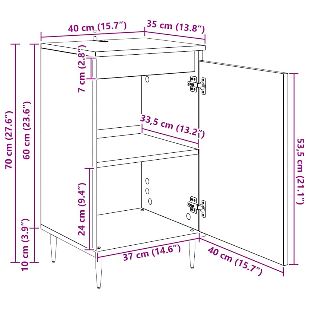 Sideboard 2 stk. Schwarz Eichen-Optik 40 x 35 x 70 cm