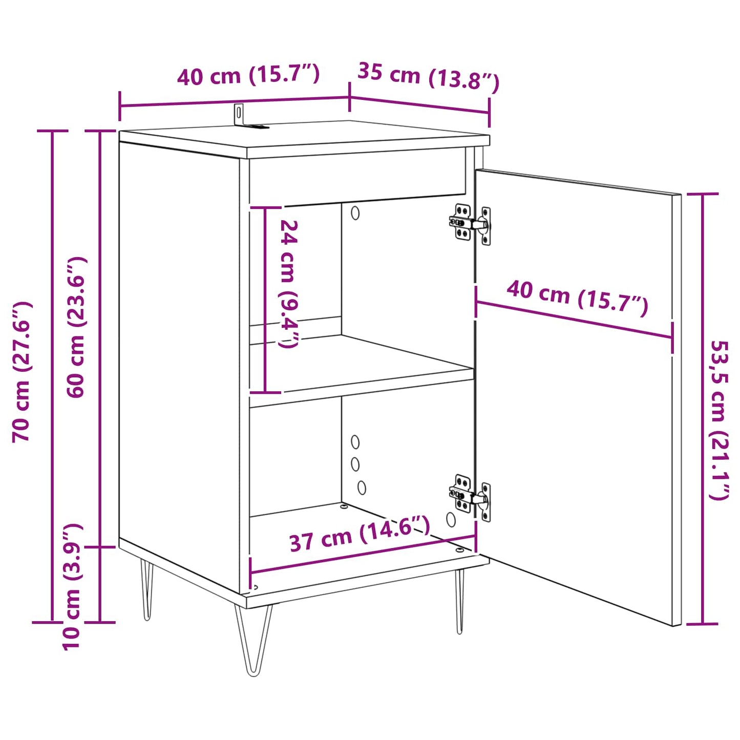 Sideboard Schwarz Eichen-Optik 40 x 35 x 70 cm Holzwerkstoff