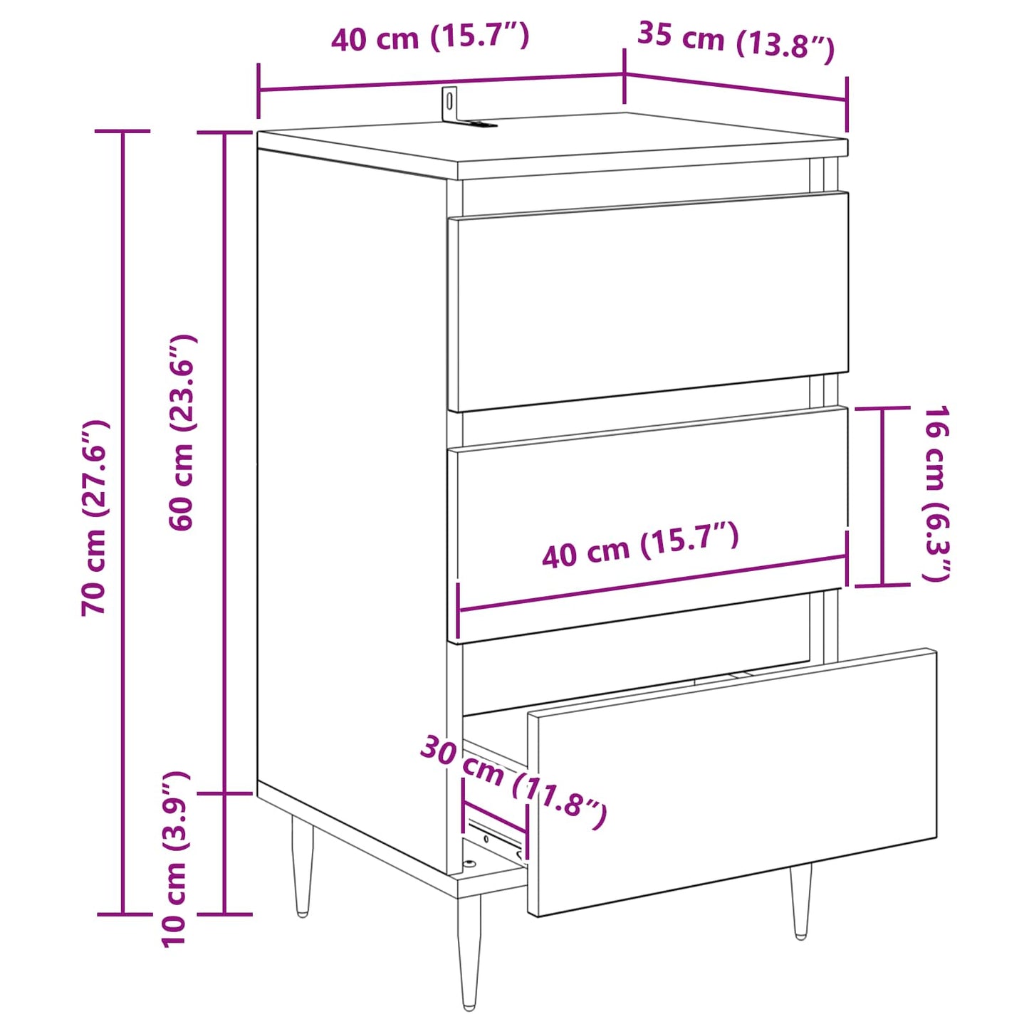 Sideboard Altholz 35 x 40 x 70 cm Holzwerkstoff