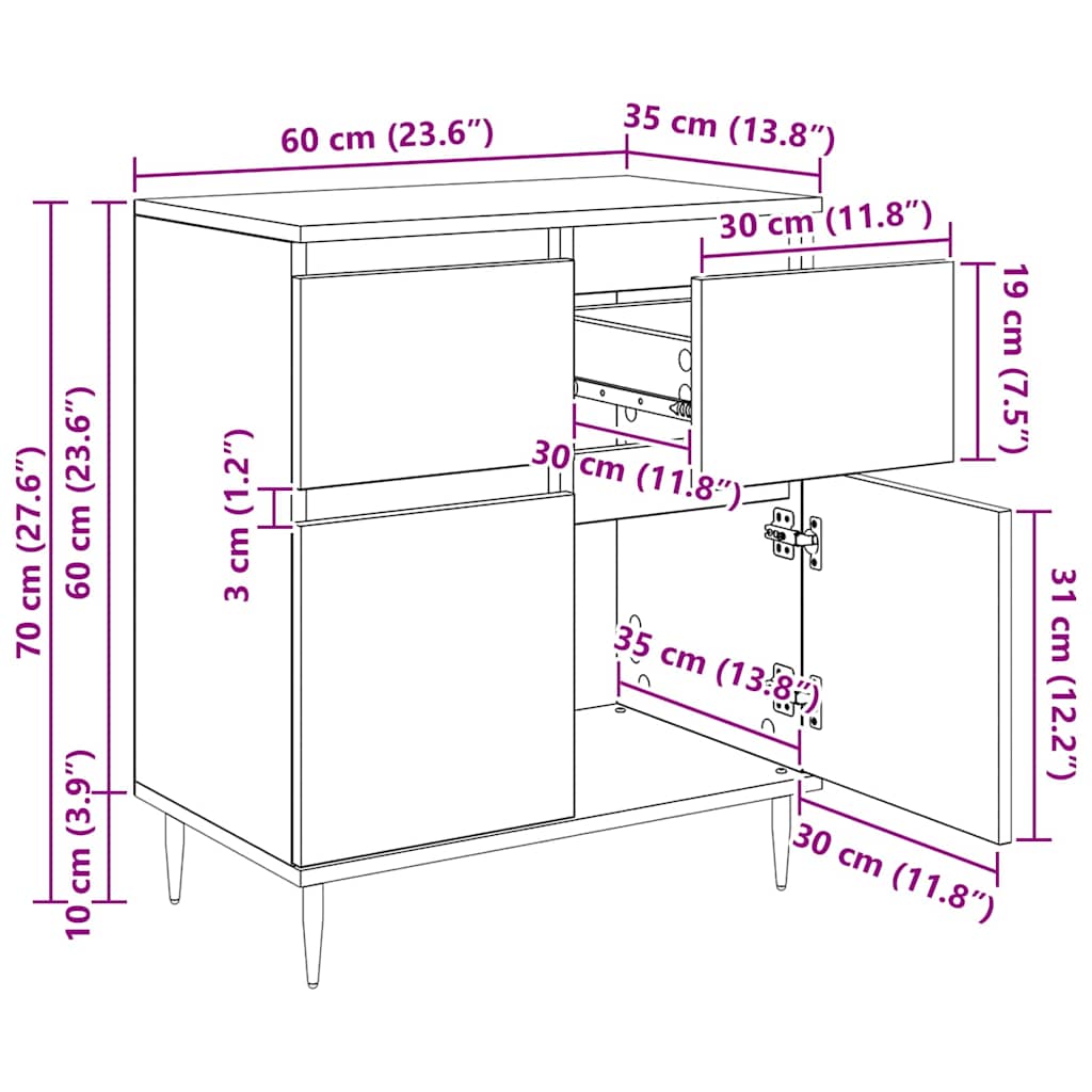 Sideboard Altholz 60 x 35 x 70 cm Verbundholz und Eisen